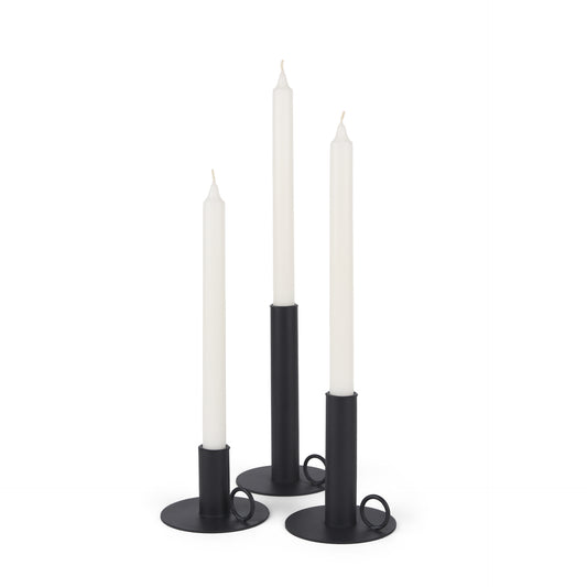 Noir Matte Black Metal Candle Holders | Set of 3