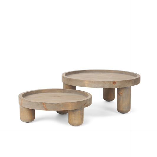 Virve Round Light Brown Wood w/ Gray Wash Wooden Trays | Set of 2