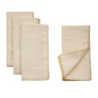 Gold Blanket Stitch Napkins Set 4| Off-White