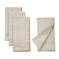 Gold Blanket Stitch Napkins Set 4| Linen Grey