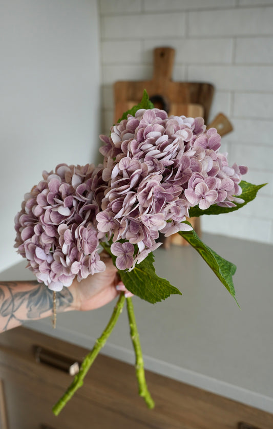 Faux Smoky Mauve Hydrangea Stem