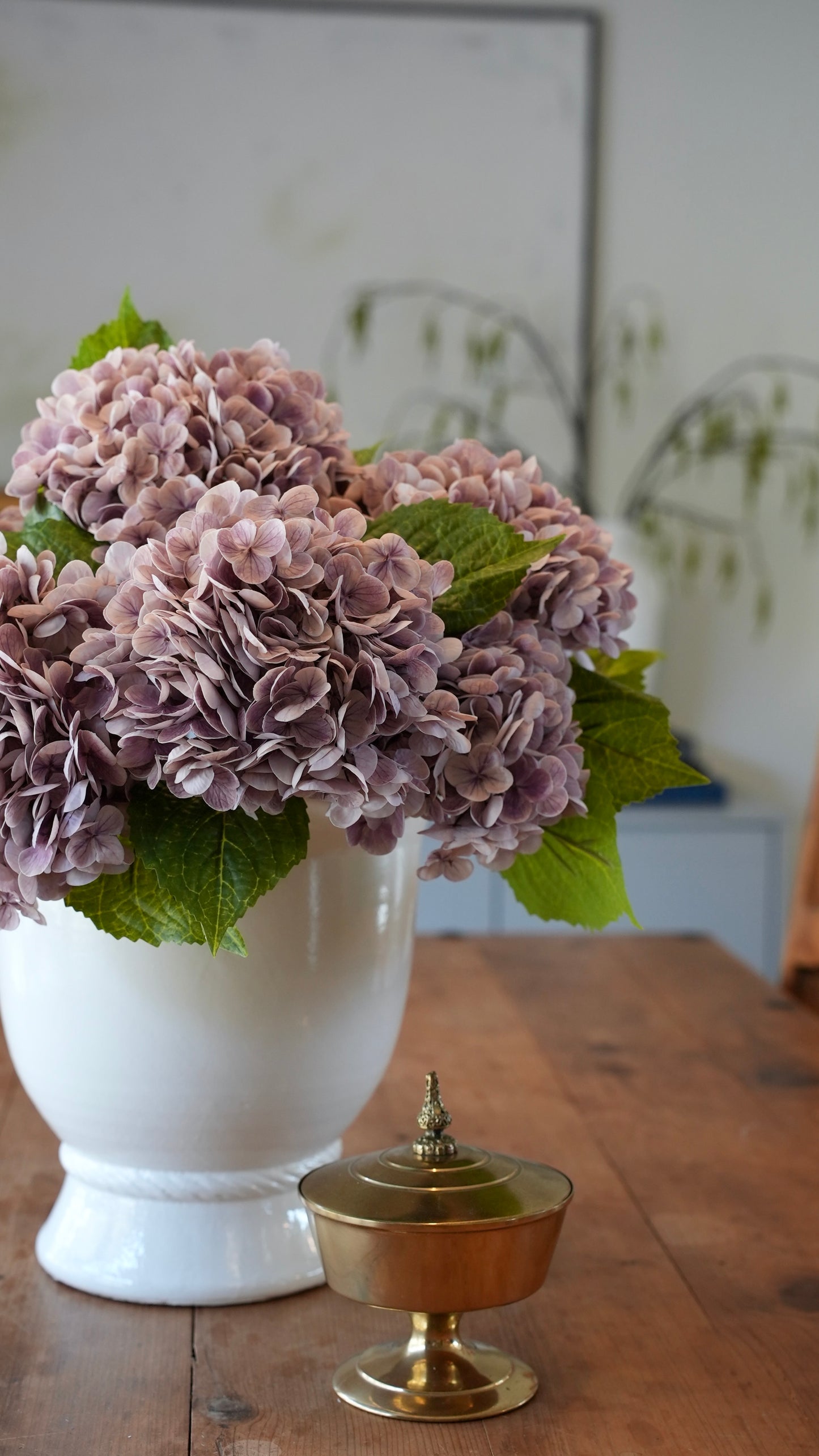 Faux Smoky Mauve Hydrangea Stem