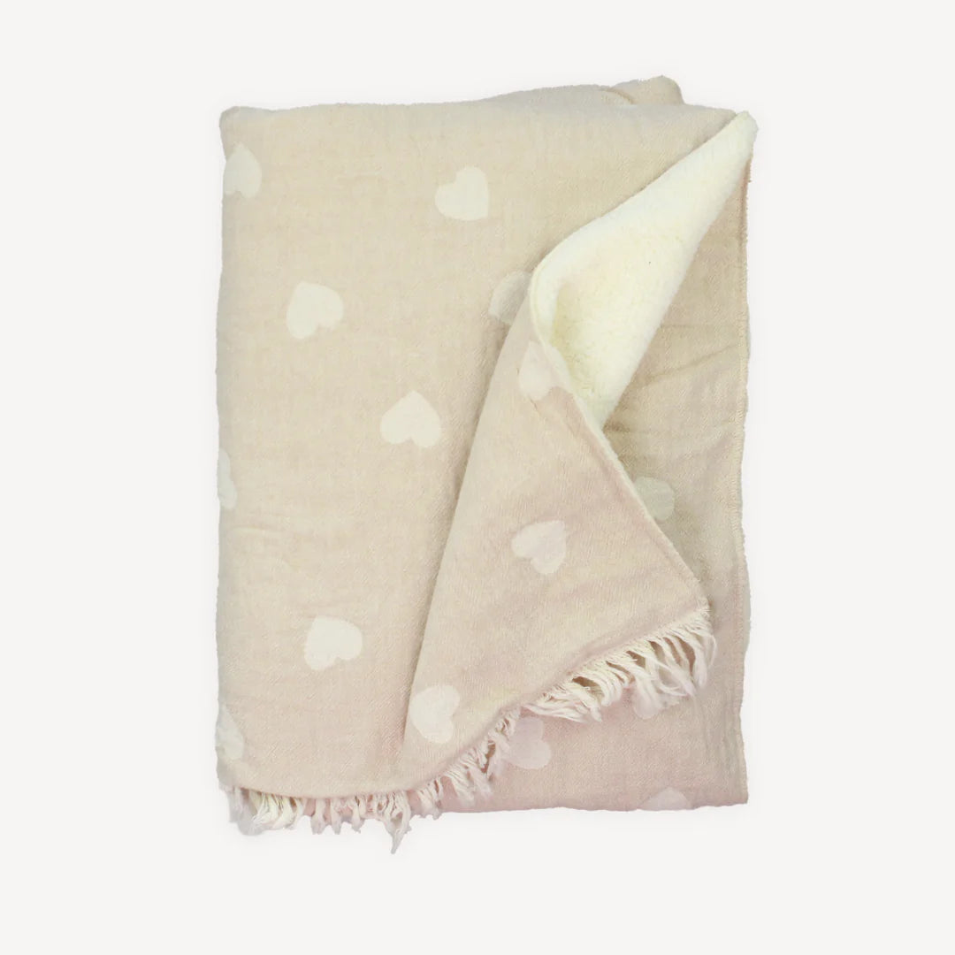 Fleece Lined Throw - Have A Heart - Beige